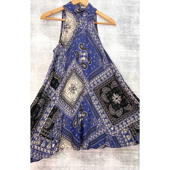 SALE Free People Slip Dress Blue Bandana Size XS - Picture 2 of 9